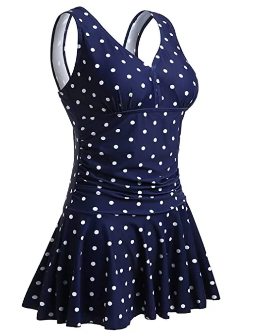 Conservative Women's Plus Size Printed Cherry One piece Swimsuit Blue Dots - Shop at LoveMi