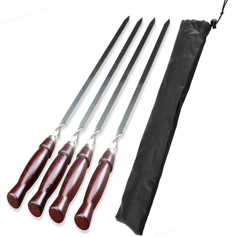 Barbecue Skewers Extra-long And Thick Stainless Steel Grilling Skewers - 4 Drawstring Cloth Bags