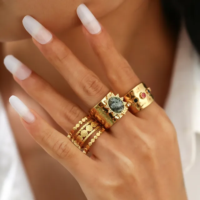 European And American Retro Micro inlaid Wide Face Ring Set For Women Light Gold - Shop at LoveMi