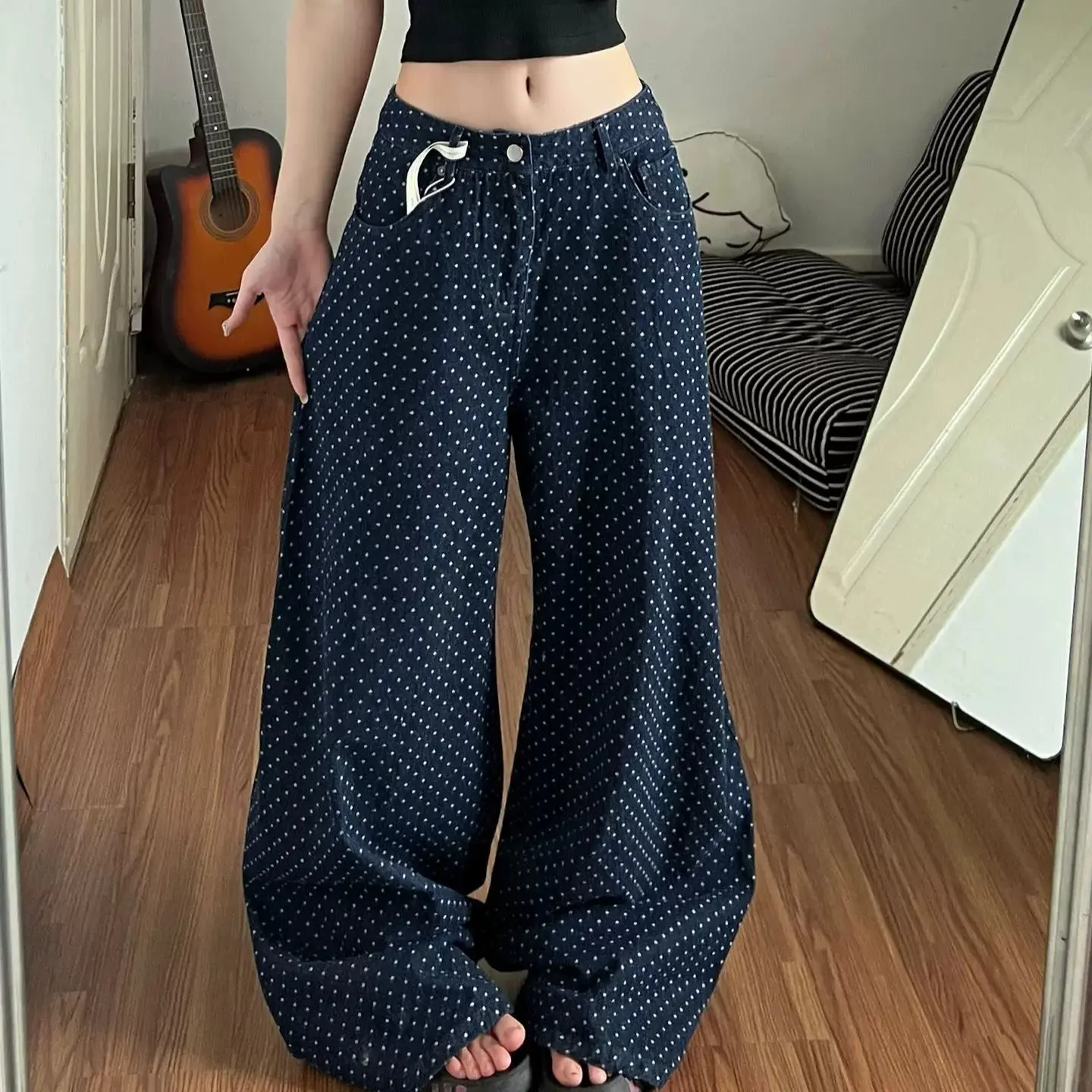 Polka-dot High-waisted Bootcut Jeans