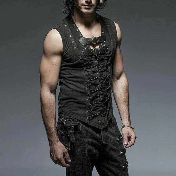 Punk Mens Tie-Back Sleeveless Gothic Vest