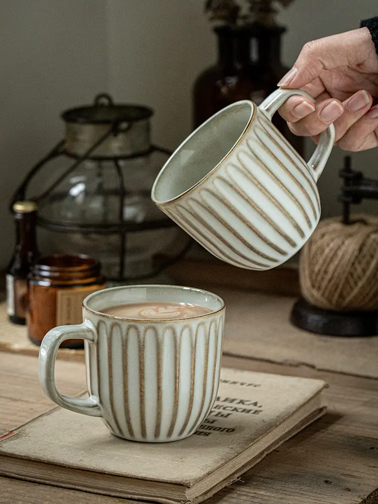 Distressed Embossed Ceramic American Retro Coffee Cup