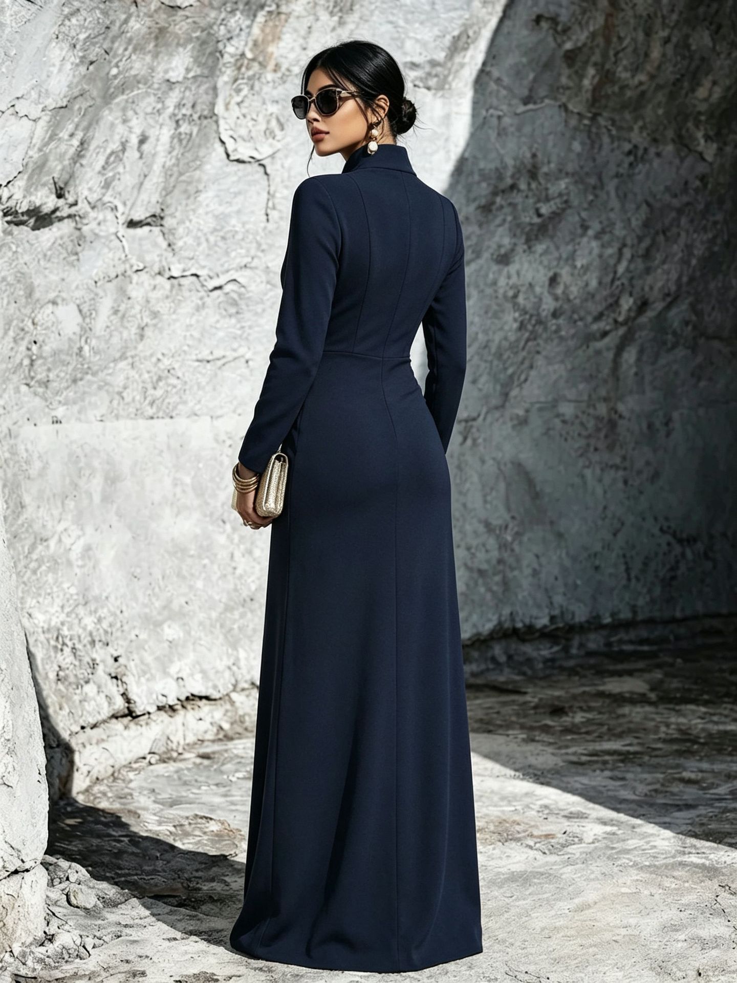 Women's Long-Sleeve Zip-Up Dress - Slim Fit Elegant