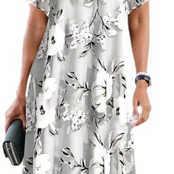 Women's Loose Floral Print Round Neck Casual Short Sleeve Dress