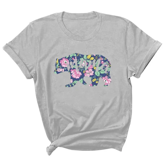 Mama Pattern Printed Short Sleeve Round Neck T shirt Casual Fashion Gray - Shop at LoveMi