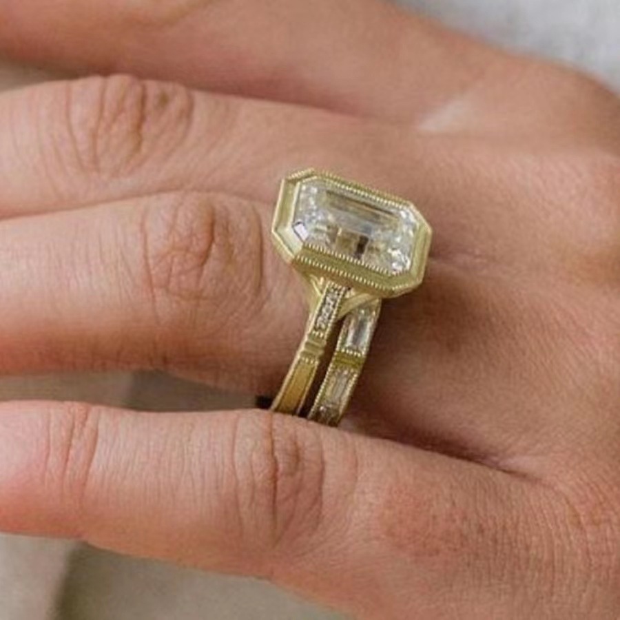 Golden Zircon Ring Set For Fashionable Women In Europe And The US