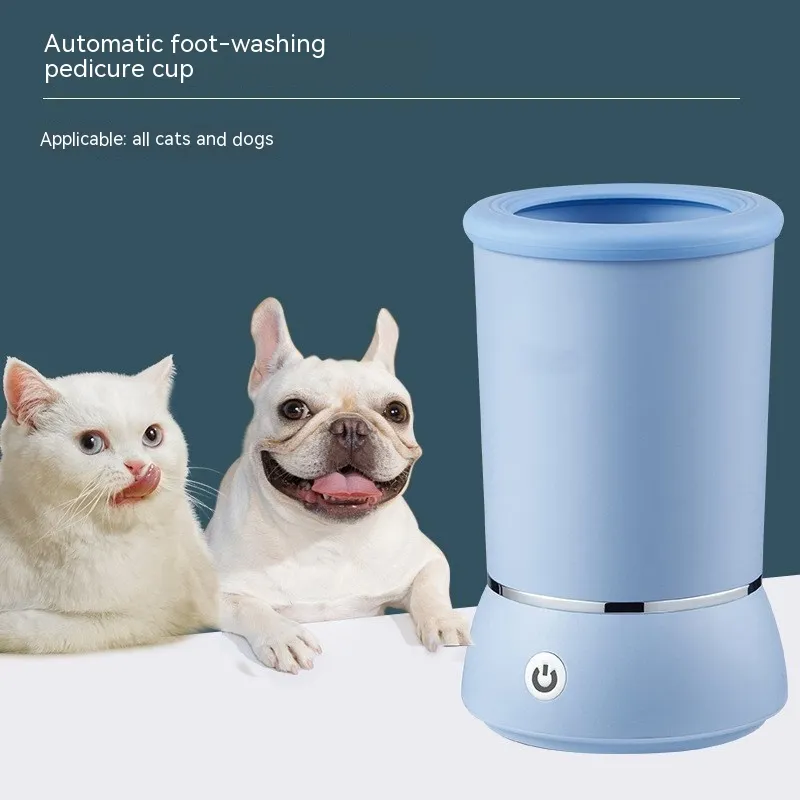 Pet Paw Cleaning Cup Automatic Foot Washing Dogs And Cats Electric Cleaning Device - Blue