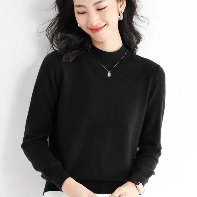 New Half Turtleneck Knitted Pullover Sweater Top For Women Black - Shop at LoveMi