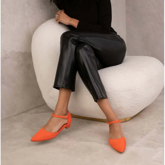 Low Heel Pointed toe 40 43 Suede Buckle Casual Pumps Women Orange - Shop at LoveMi
