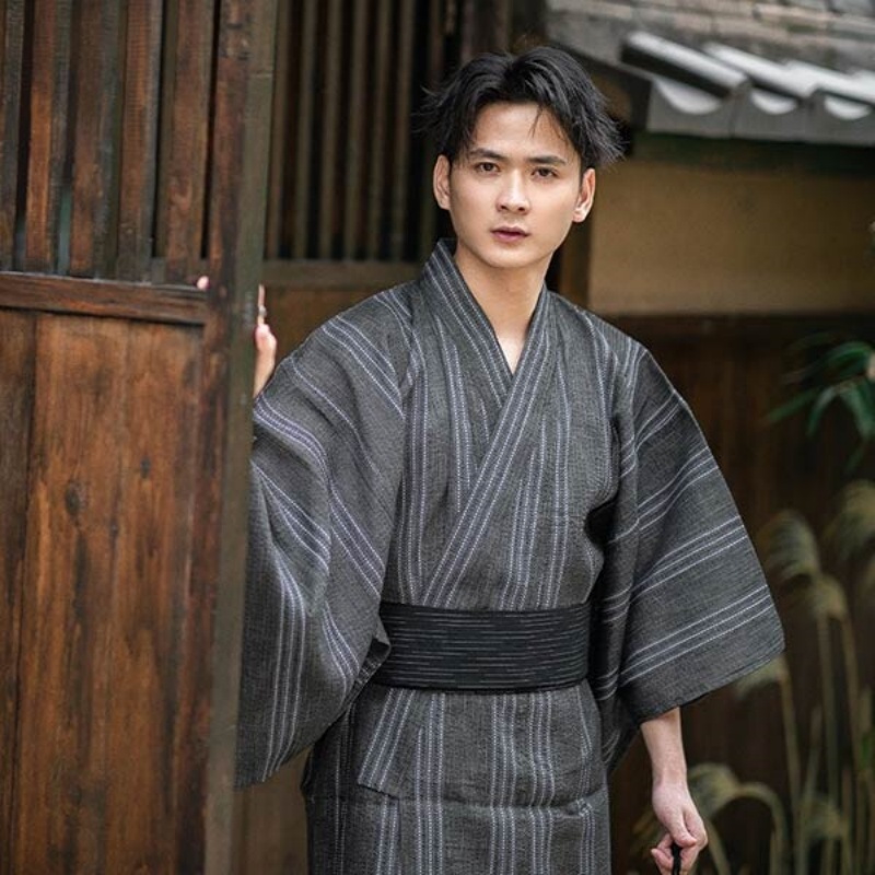 Men's Kimono Samurai Robe Bathrobe Japanese Style