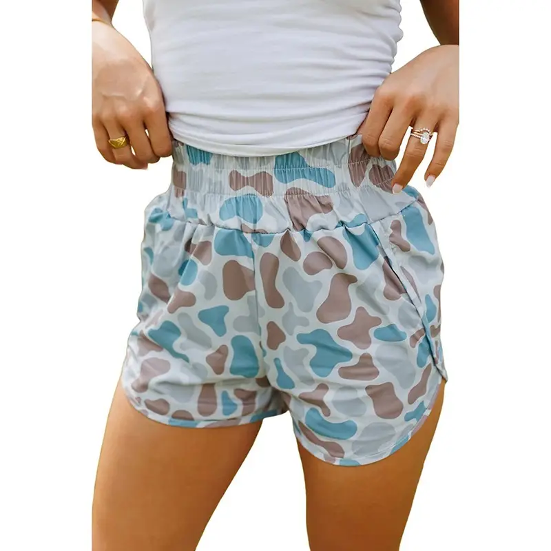 High-waisted Womens Casual Pants Multi-color Camouflage-print Straight-leg Shorts