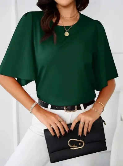 Fashion Loose Drooping Short Sleeve Top Green - Shop at LoveMi