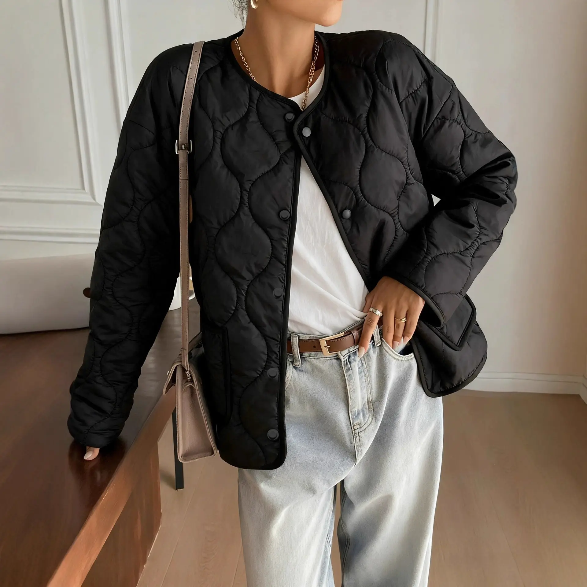 Womens Casual Solid-Color Cotton Jacket