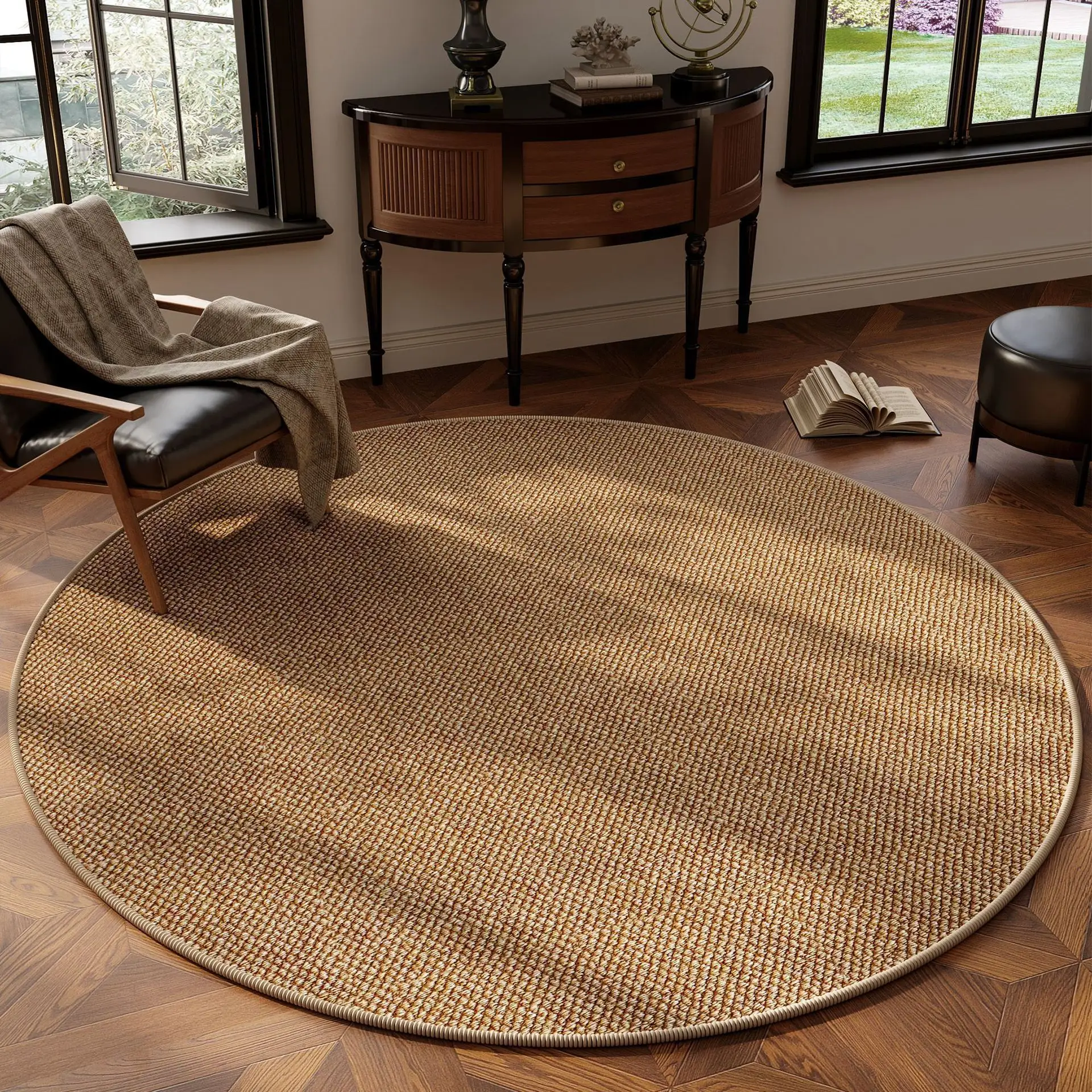 Simple Sisal-Style Solid-Colored Round Area Rug