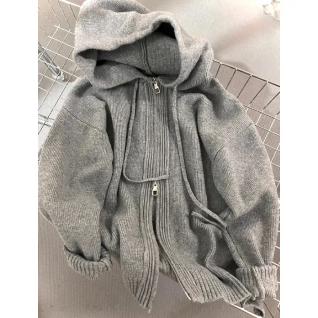 Autumn And Winter Loose Thickened Gray Hooded Sweater Coat Women Gray - Shop at LoveMi