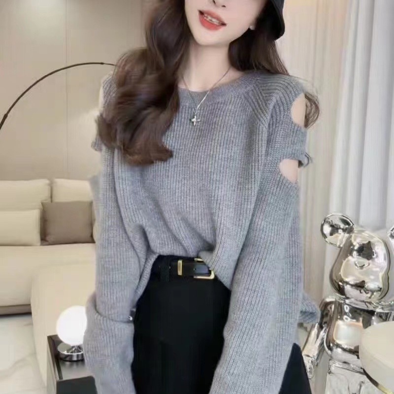 Schulterfreier Strickpullover – Farbvariante Pink