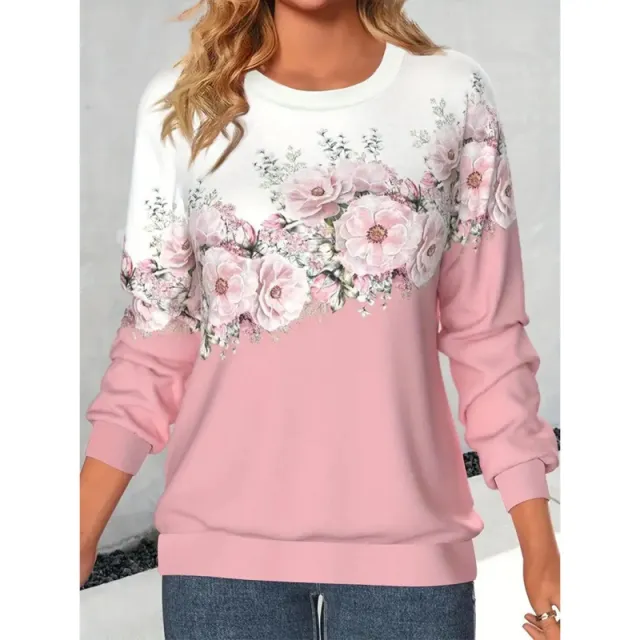 Women's Clothing Round Neck Long Sleeve Flower 3D Printed Pullover Sweatshirt Jy231028104 M - Shop at LoveMi