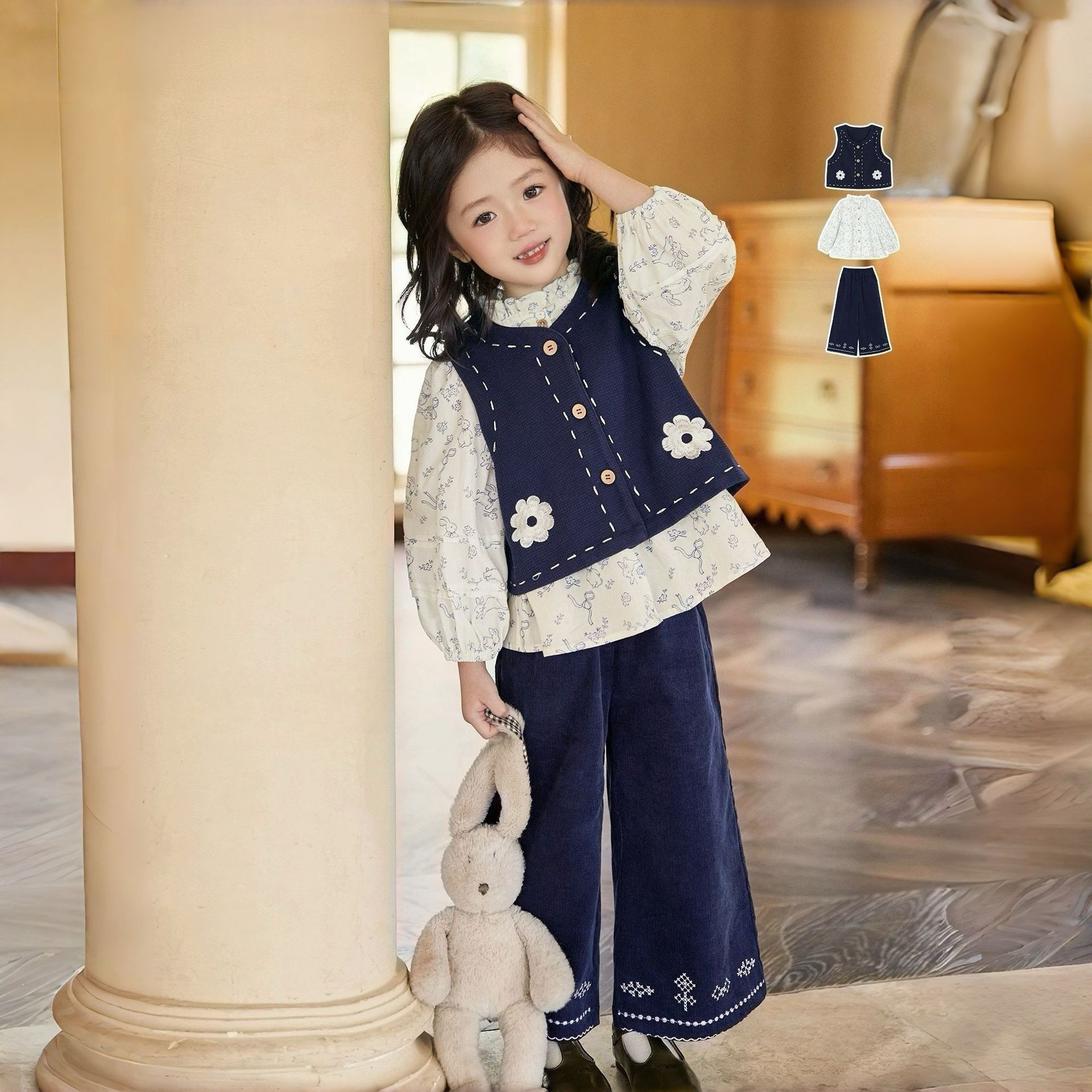 New Style Vest Shirt For Little Girlsfashionable Three-piece Set