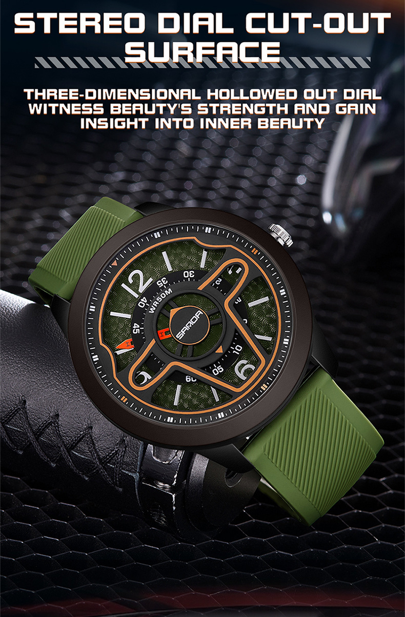 Sanda 9023 Creative Steering Wheel Quartz watch for Men