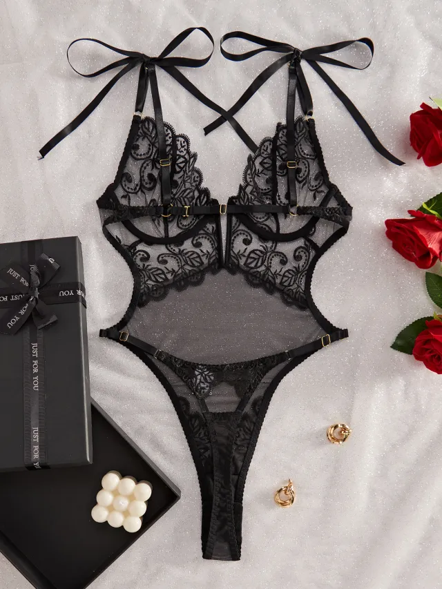 Lace Embroidery See through Body shaping Corsets With Steel Ring Black - Shop at LoveMi
