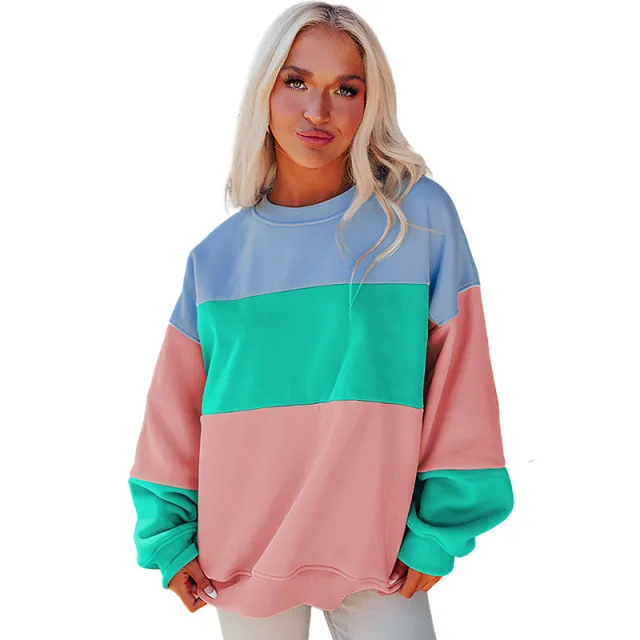 Round Neck Multicolor Sweater Leisure Loose Long Sleeve Top Lc25317584P1510 - Shop at LoveMi