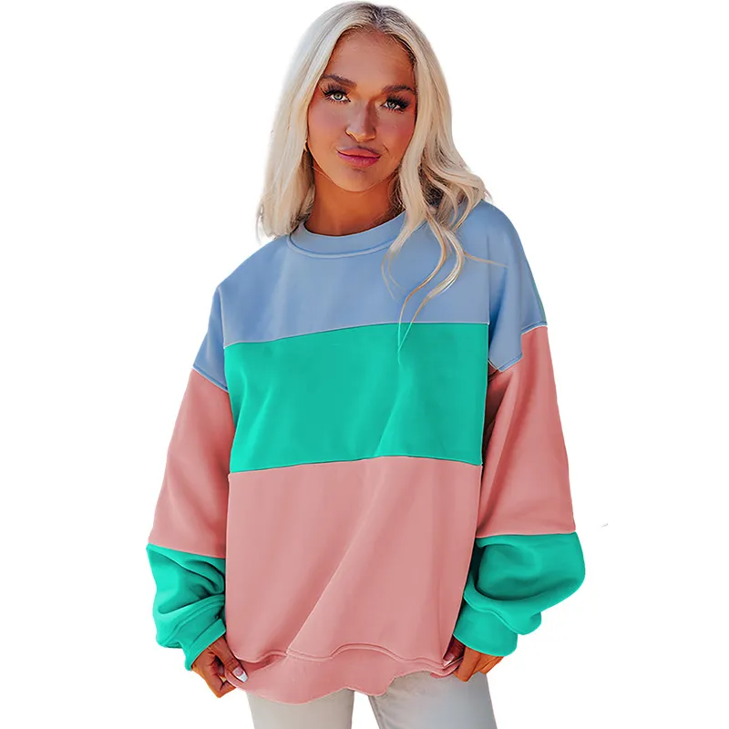 Round Neck Multicolour Sweater Leisure Loose Long Sleeve Top - Lc25317584P1510