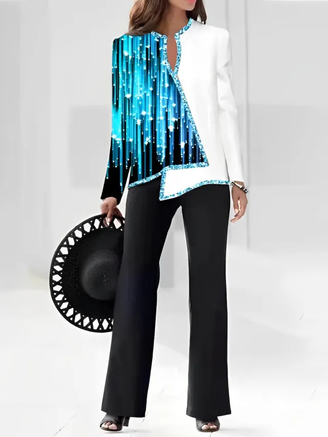 Women's Fashion 3D Digital Printing Shirt And Trousers Suit Blue Starry Sky - Shop at LoveMi