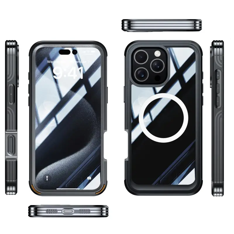 Applicable To Transparent Three-proof Phone Case Magnetic Outdoor Anti-fall Shell