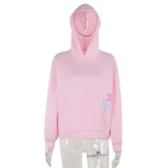 Trendy Affixed Cloth Embroidered Hooded Sweater For Women - Pink - View 1