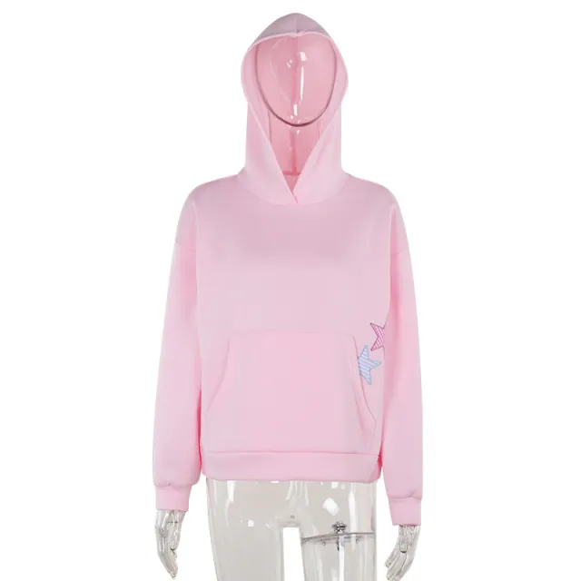 Trendy Affixed Cloth Embroidered Hooded Sweater For Women Pink - Shop at LoveMi