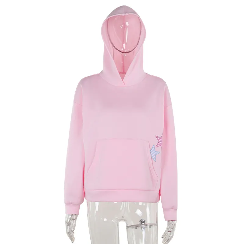 Trendy Affixed Cloth Embroidered Hooded Sweater For Women - Pink