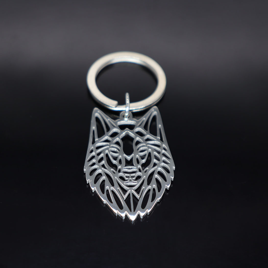 Title 3, Stainless Steel Hollow Wolf Head Pendant Keychain