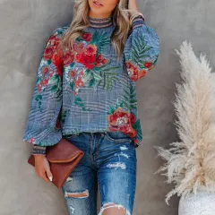 Autumn Women's Fashion Printed Long Sleeve Loose Casual Shirt - Flower Pattern 1-M - View 1