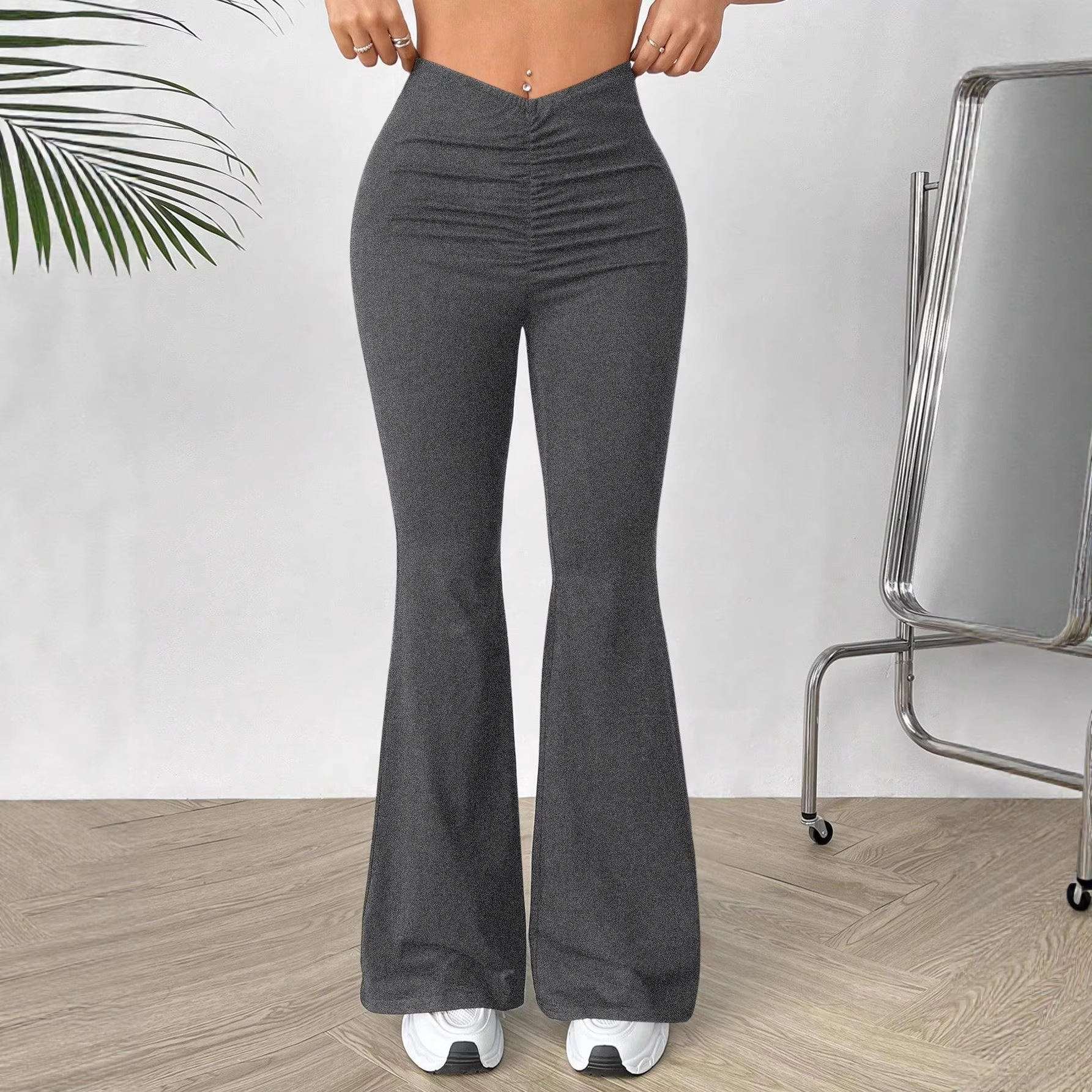 Womens V-waist Stretchy Bootcut Trousers