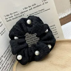 Pleated Seersucker Cream Pearl Large Intestine Ring - A Black - View 1
