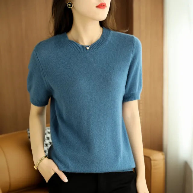 Slim fitting Simple Bottoming Needle Sweater Top Round Neck Trend Denim Blue - Shop at LoveMi