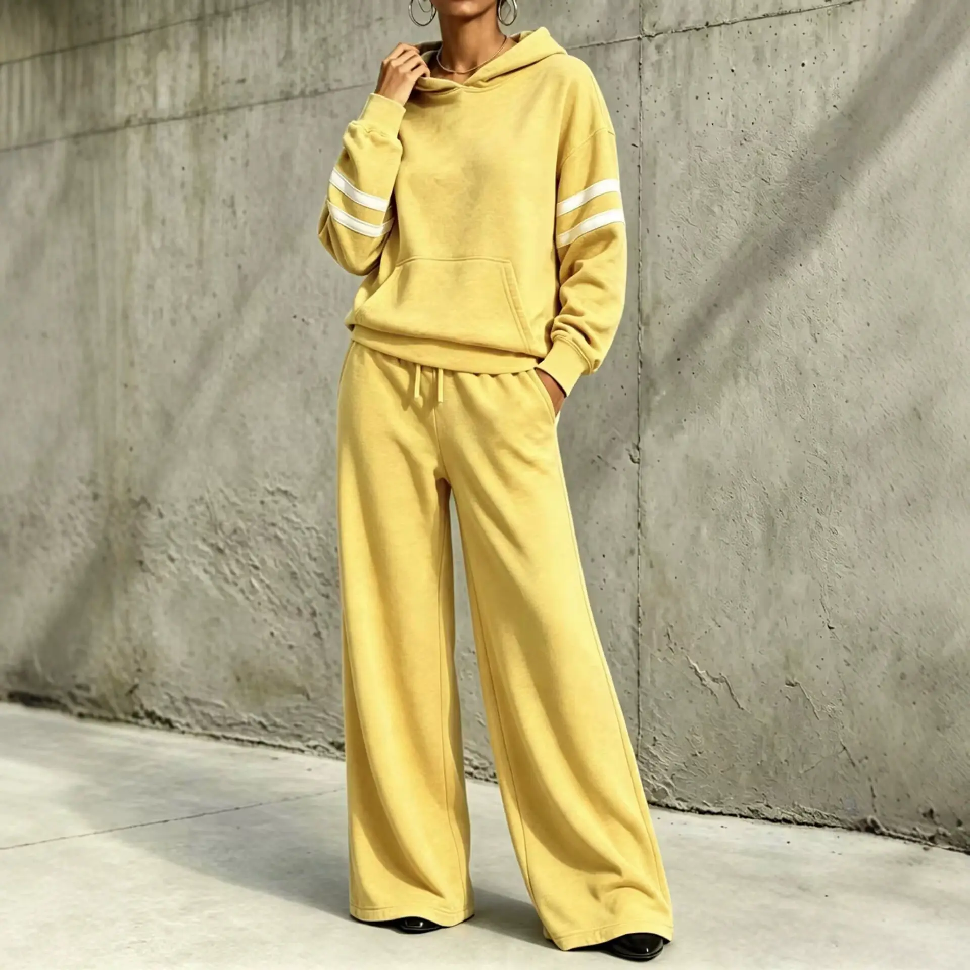 Womens Hooded Sweatshirt And Wide-leg Pants Two-piece