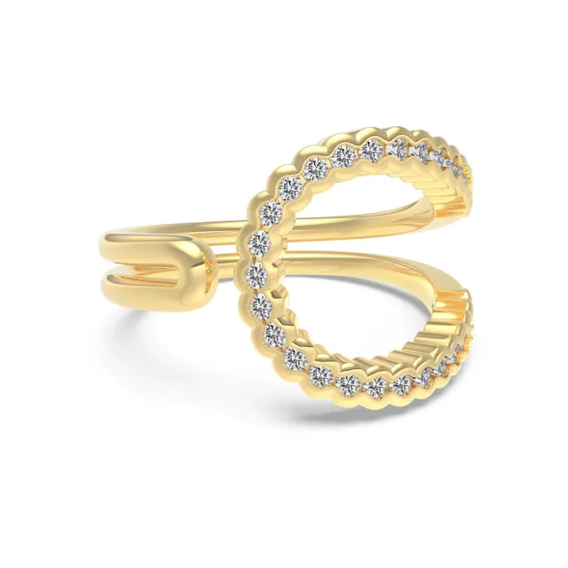 S925 Irregular White Lines Round Zirconium Inlaid Double layer Design Ring Style4 Gold - Shop at LoveMi