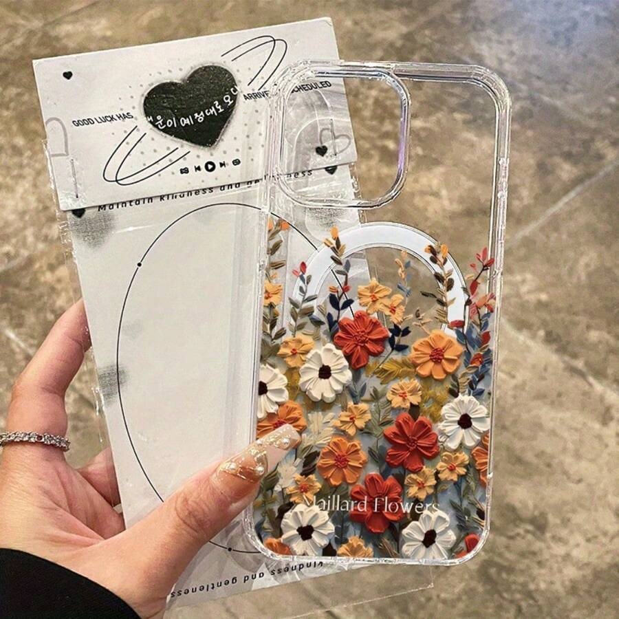 Apple-compatible Magnetic Transparent Floral Phone Case