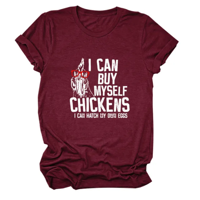 Printed Loose Short sleeved T shirt Wine Red White - Shop at LoveMi