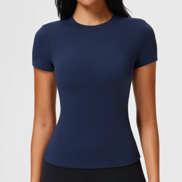 Casual Sports T shirt Women's Slim Fit And Quick drying Nude Feel Fitness Navy Blue - Shop at LoveMi