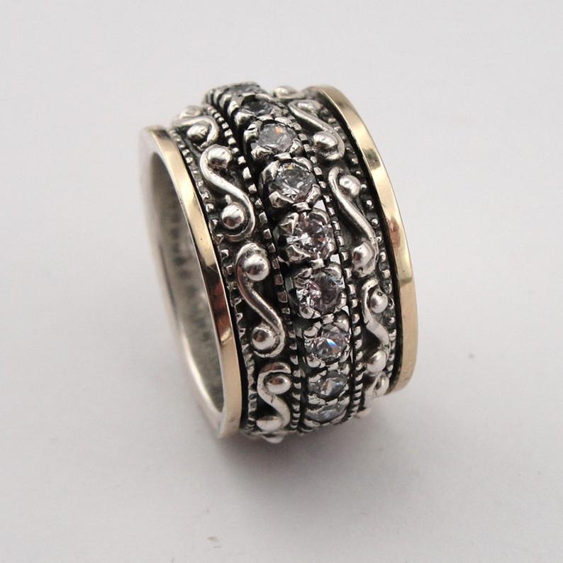 European And American Wish Retro Ethnic Carved Alloy Wide Version Eye-catching Ring
