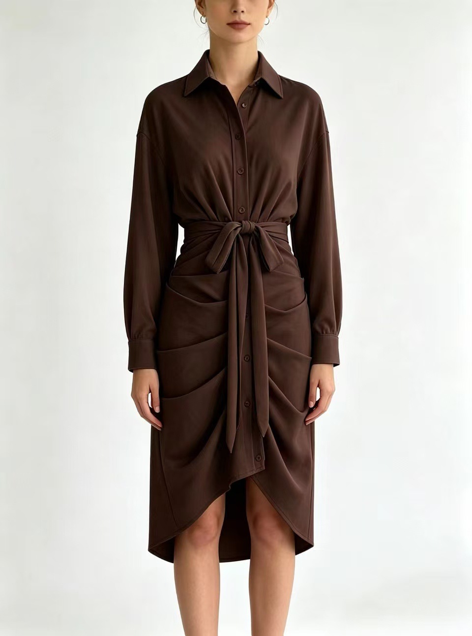 Women's Mid-length Lapel-collar Shirt Dress