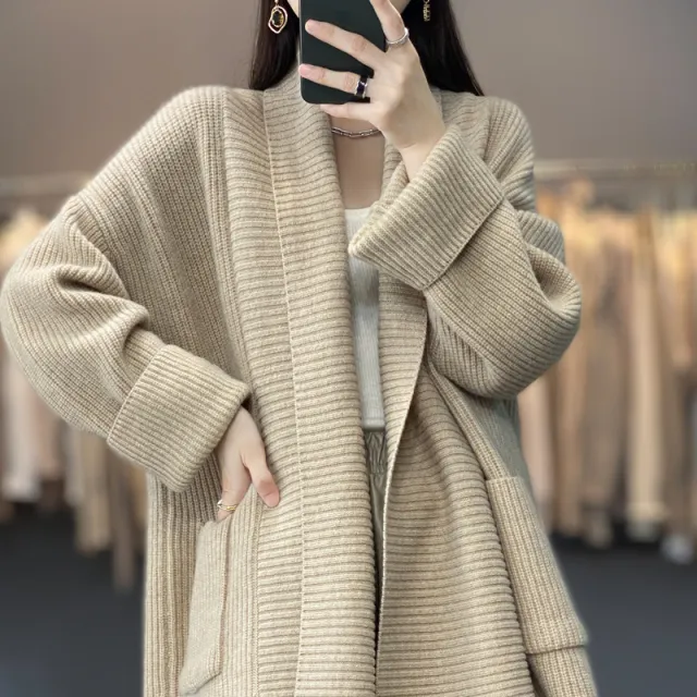 Women's Fashion Temperament Lapel Thickening Solid Color Sweater Coat Creamy White - Shop at LoveMi