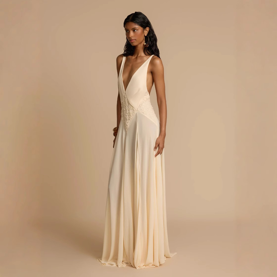 Elegance Simplicity Hollow Out Stitching Lace Sling Color Dress