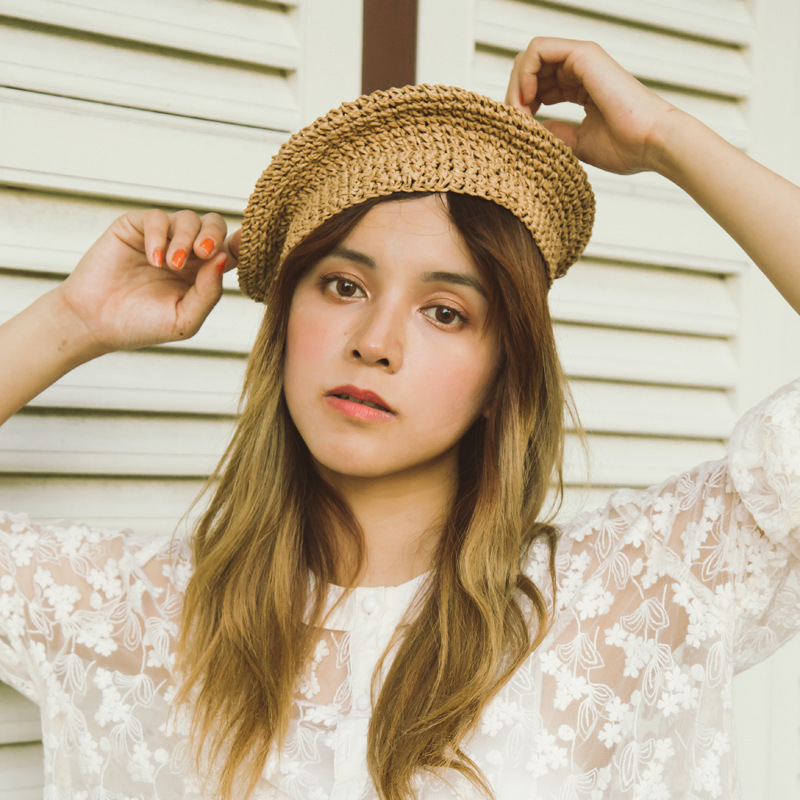 Handmade Vintage Straw Summer Cloche Hat For Women Pumpkin Cap