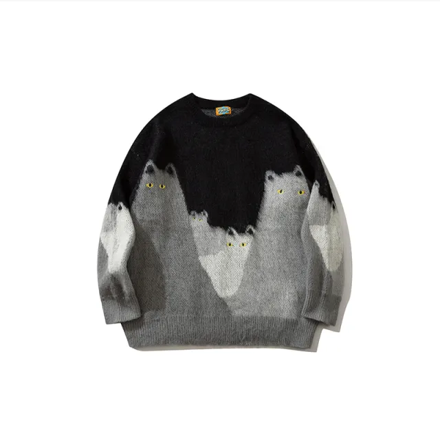 Retro Lazy Style Autumn And Winter New Loose All matching Couple Round Neck Long Sleeve Sweater Black - Shop at LoveMi