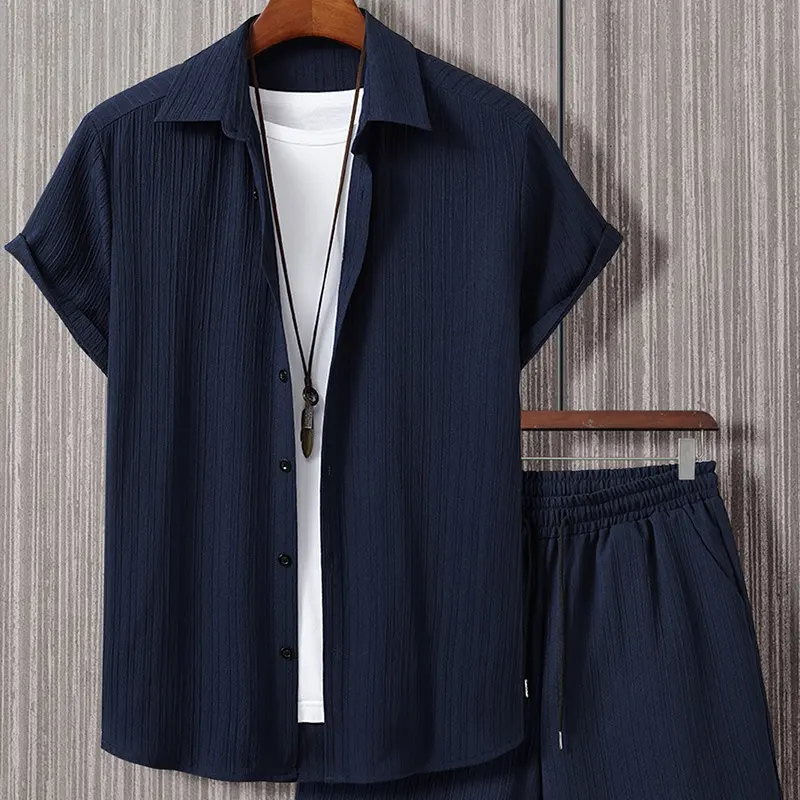 Striped Short-sleeved Shirt Breasted Lapel Suit