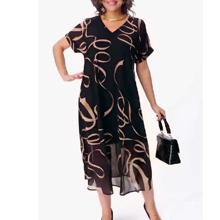 Western Style Plus Size Women's That Makes You Look Younger Printed Short Sleeve Dress Black - Shop at LoveMi