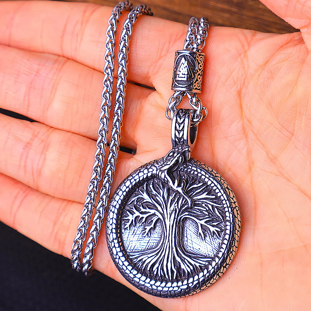 Plate Snake Lucky Tree Stainless Steel Pendant Titanium Steel Necklace Men's Pendant